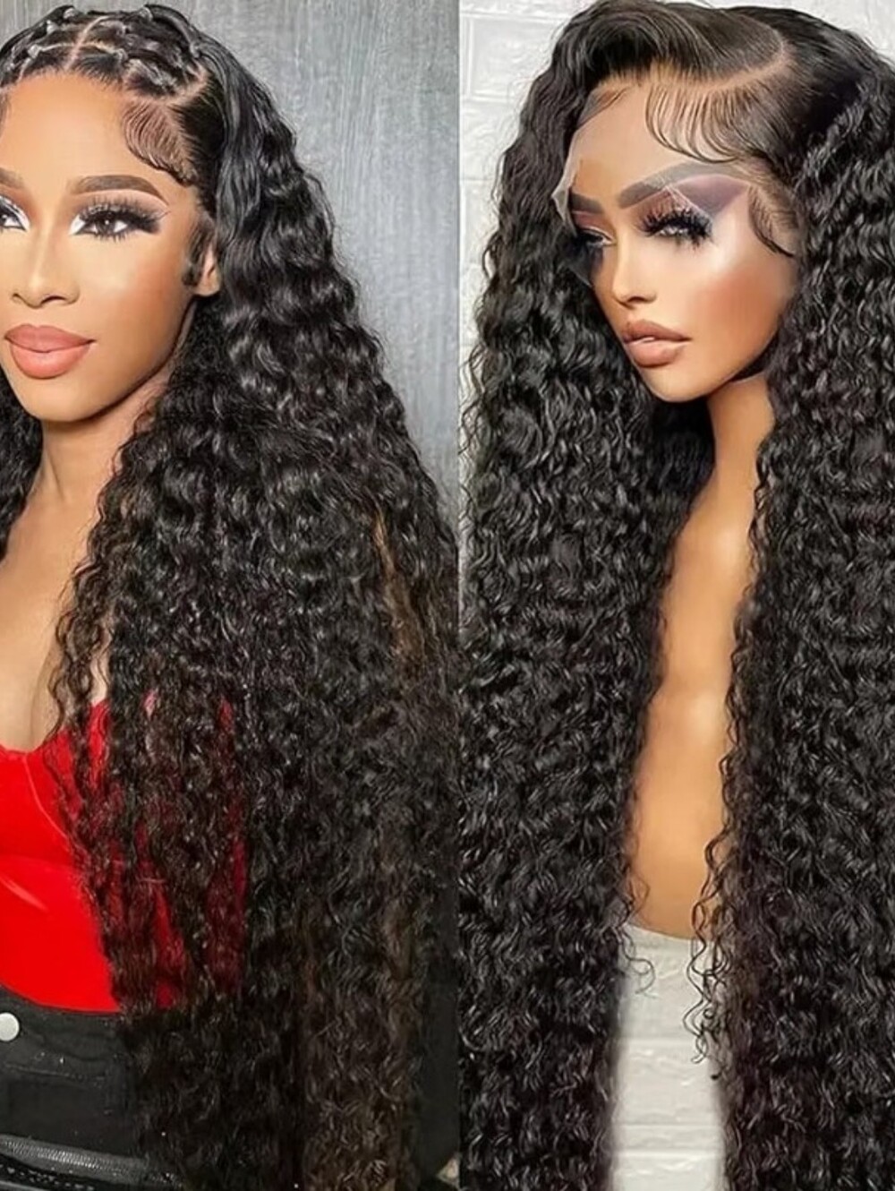 13x6 HD Glueless Deep Wave Human Hair Lace Front Wig 200% Density 30" 1B